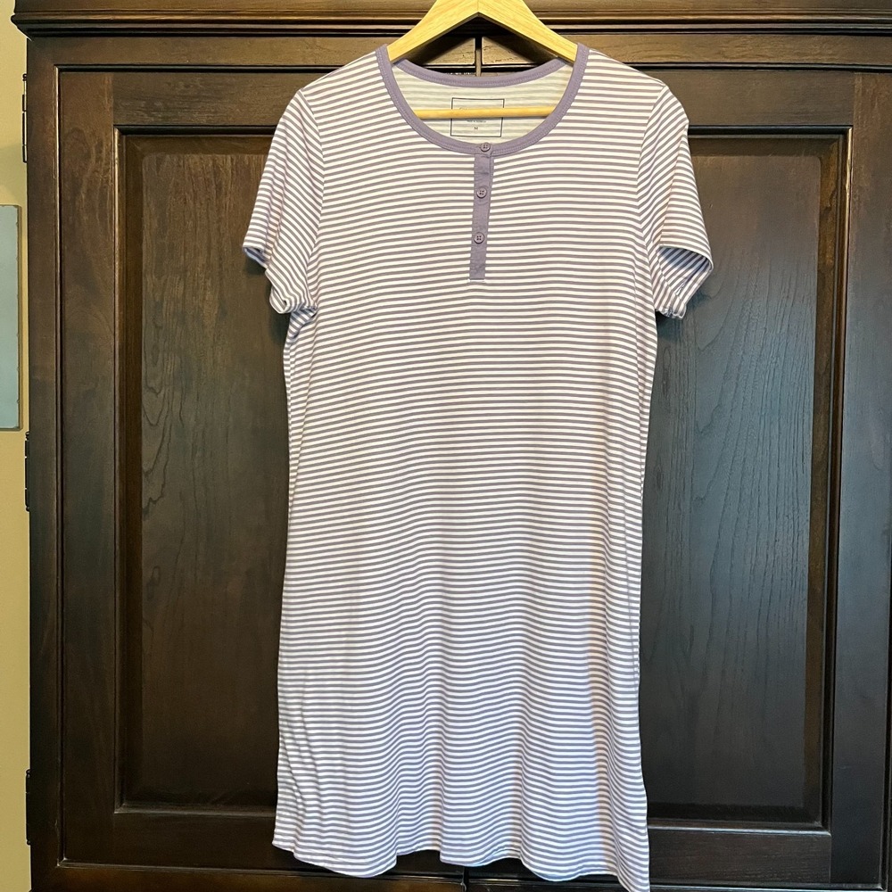 Charter Club Intimates 100% Cotton Henley Striped Sleep Shirt Size M Comfy Cozy